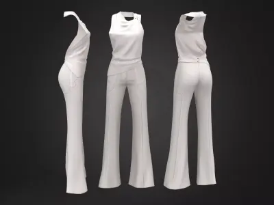 White Pants Sleeveless Pinned Cowl Neck Outfit Low-poly 3D model