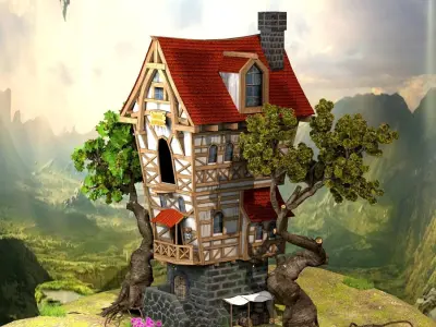 Stylized Forest Cottage Low-poly 3D model
