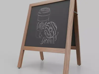 Customizable Square Wooden A-Frame Chalkboard Sign Low-poly 3D model
