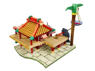 Stylized Asian Shop Workshop - Game-Ready Modular Building 3D model