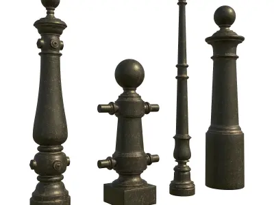 Street cast iron posts P1 1 and 2 3D Model Pack