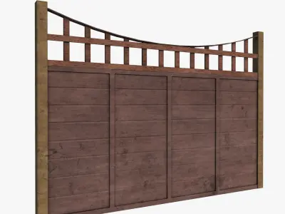 Modular Wooden Fence Low-poly 3D model