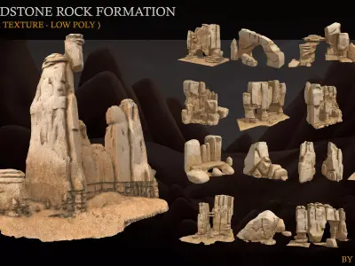 Realistic Sandstone Rock Pack  Low-poly 3D model