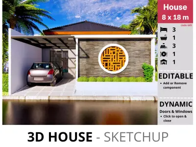 House 8x18m code 645 - Sketchup 3D model 3D model 3D model