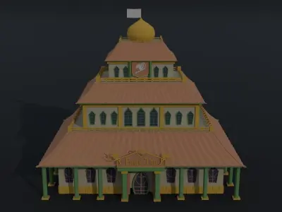 Cartoon Fairy Tail Guild Building Polygonal Style Low-poly 3D model