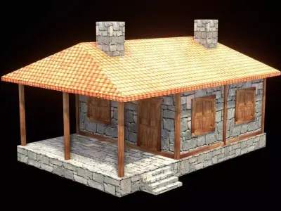 medieval house low poly village town residential game ready 37 Low-poly 3D model