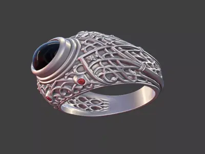 Filigree Gothic Ring With Gems 3D print model
