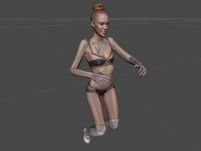 Girl in Brown Beige Bikini and Fluffy Boots Rigged Low-poly 3D model
