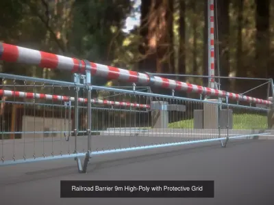 Railroad Barrier 9m High-Poly with and without Protective Grid 3D Model Pack