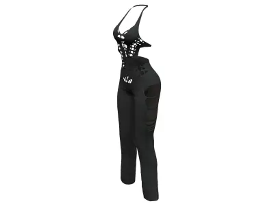 Full Body Black Halter Neck Cutout Coverall Low-poly 3D model