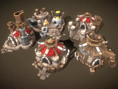 Orc RTS Building Set - Proto Series Low-poly 3D model