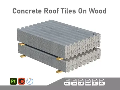 Concrete Roof Tiles On Wood Planks Low-poly 3D model