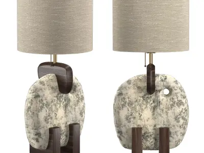 Stone silk wood table lamp 3D model