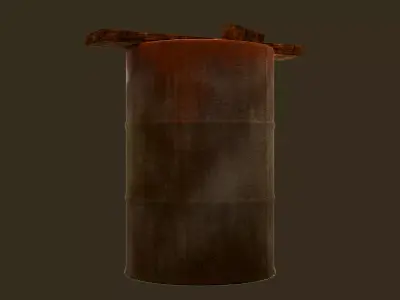 Rusty Metal Barrel with Wooden Planks Game Ready PBR 3D Model Low-poly 3D model