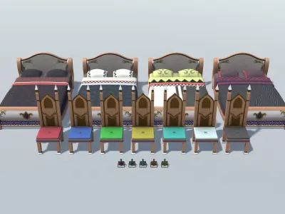 Bedroom Set C ornate door Low-poly 3D model