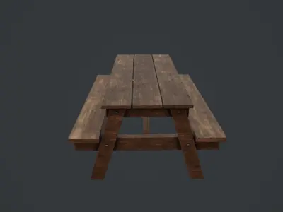 Desk Low poly wooden picnic table Low-poly 3D model