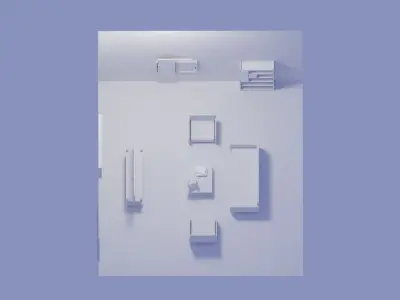 3D simple low-poly living room design Low-poly 3D model