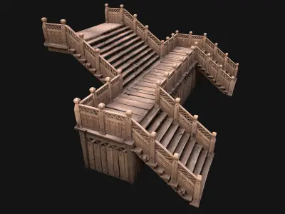 Medieval Wooden Steps Flight of Stairs Low-poly 3D model