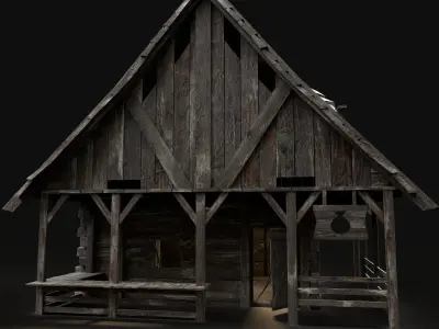 MEDIEVAL SHOP STALL FANTASY MARKET STORE CITY TOWN HOUSE HUT Low-poly 3D model