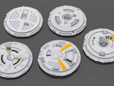  Sci-Fi Access Hatch Covers with Numbers and Arrows Gray 