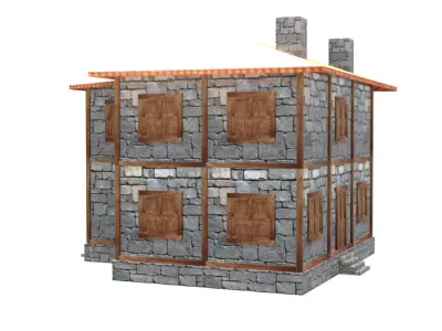 medieval house low poly village town residential house  64 Low-poly 3D model