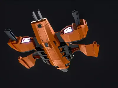 Orange Fighter Spaceship Low-poly 3D model
