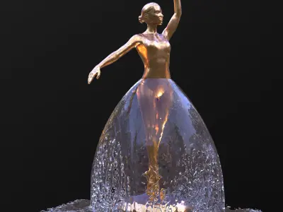 Ballerina Fountain gold sculpture 3D model