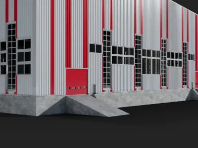 Modern factory hall warehouse Low-poly 3D model