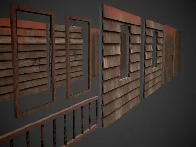 Modular House Front Abadoned Building Free low-poly 3D model