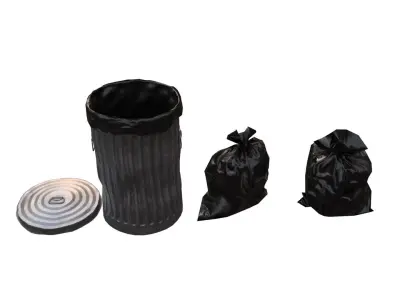 Trash bin and garbage Low-poly 3D model
