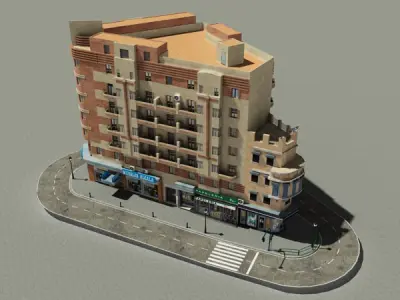 Building apartment in city Low-poly 3D model