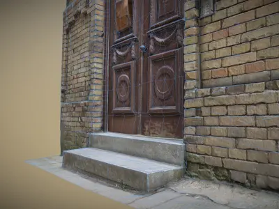 Scanned photorealistic old ornamented door Low-poly 3D model