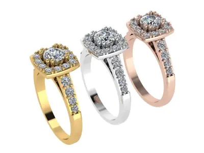 Ring264 halo diamond engagement ring gold 3D print model