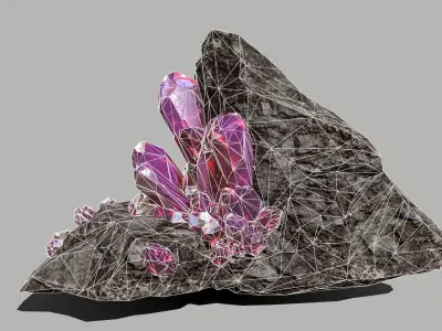 Crystal Set rock with crystals Low-poly 3D model buy