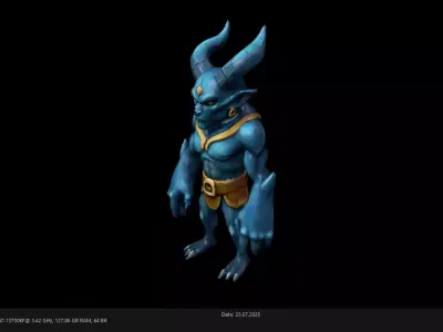 Low Poly Stylized Blue Demon Warrior Low-poly 3D model