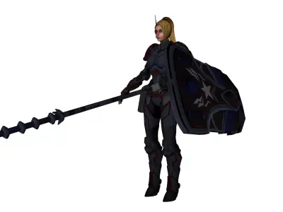  Rigged Futuristic Warrior with Shield  Weapon Female Soldier Low-poly 3D model