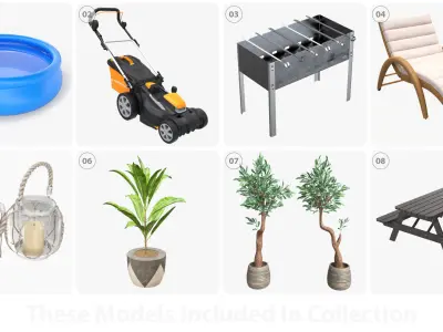 Front yard outdoor garden furniture and items 3D model