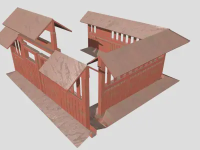 Japanese style fence and door set Low-poly 3D model