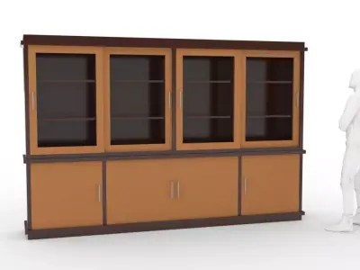 Simple Wood Cabinet with Sliding Doors Free low-poly 3D model