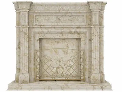 Fireplace with ornate frame 3D model
