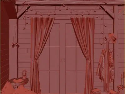 Rain on glass bedroom 3D model