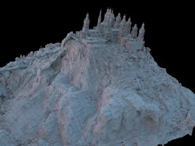 Huge monastery on mountain with bridge 3D model