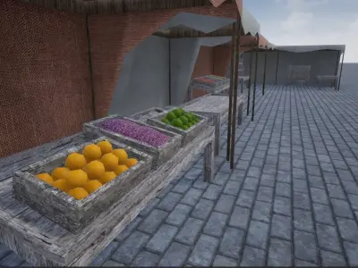 Lowpoly Bazaar-Marketplace Stands Low-poly 3D model