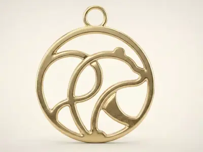 Minimalistic Bear Circle Silhouette Pendant 3D print model