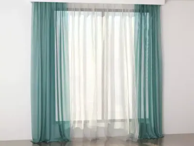 Curtains 3D model curtain with teal and stripes 3D model
