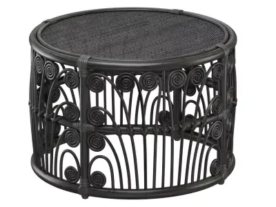 Black Bamboo Round table with rattan tabletop 3D model