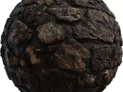 Dark Wet Basalt Riverstone Wall PBR Texture  Texture