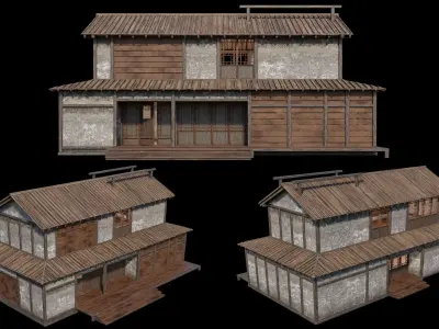 Medieval  Japanese Houses  - 4K Textures Game Ready Low-poly 3D model get