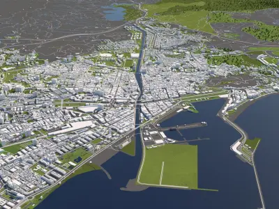 Malaga 50x50km 3D City Map 3D model