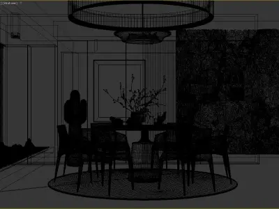 Modern Eclectic Dining Room Marble Accent Pendant Light 3D model